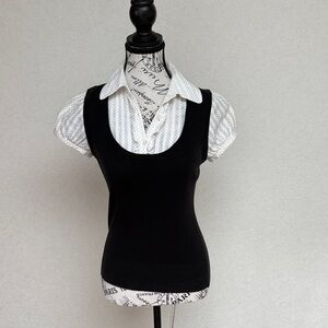 SPRING CLEANING! Black Sweater-Vest Top with Insert Polka Dot Blouse